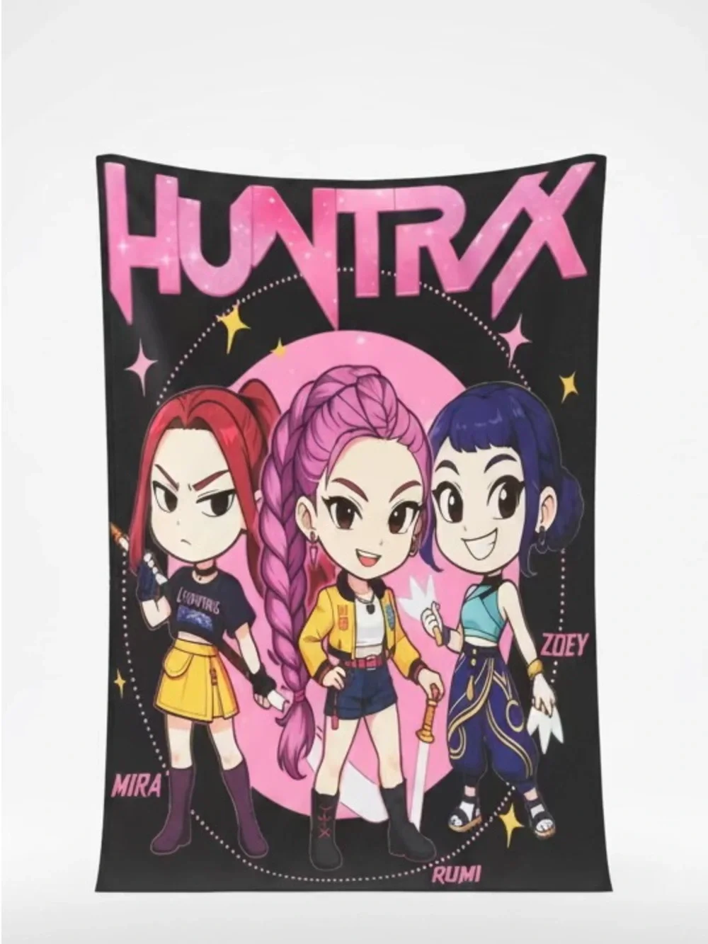 HuntrX Pink & Black Anime-Style Bedding Throw Blanket